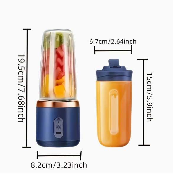 Portable USB Rechargeable Blender Cup – 6-Blade Juicer with Dual Cups