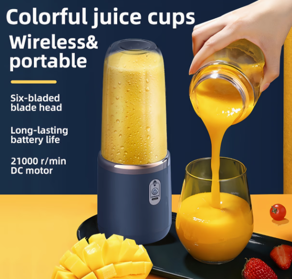 Portable USB Rechargeable Blender Cup – 6-Blade Juicer with Dual Cups