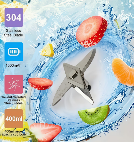 Portable USB Rechargeable Blender Cup – 6-Blade Juicer with Dual Cups