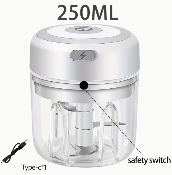 USB Rechargeable Mini Electric Garlic Chopper – 250ml Cordless Food Processor