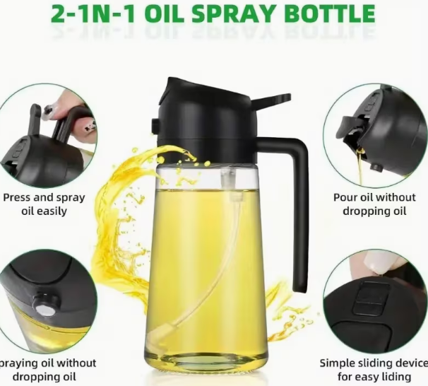 2-in-1 Oil Dispenser & Spray Bottle – Dual Pour and Spray Cooking Oil Bottle