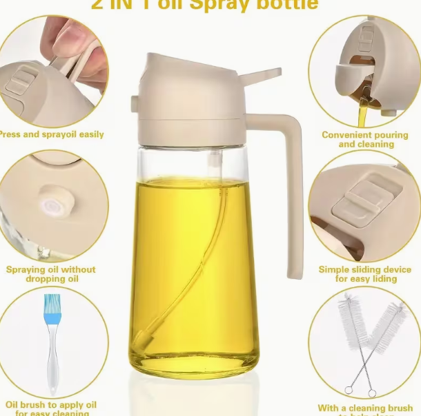 2-in-1 Oil Dispenser & Spray Bottle – Dual Pour and Spray Cooking Oil Bottle